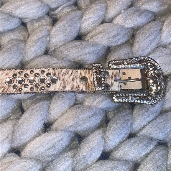 White and Brown Raw Hide CW Rhinestone Belt! - Picture 4 of 4